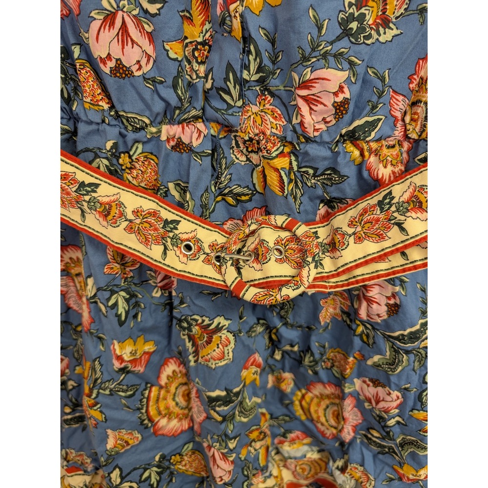 Joie Baha Floral Dress Puff Sleeve Belted Preppy Colorful Blue Size 10 - Picture 5 of 8